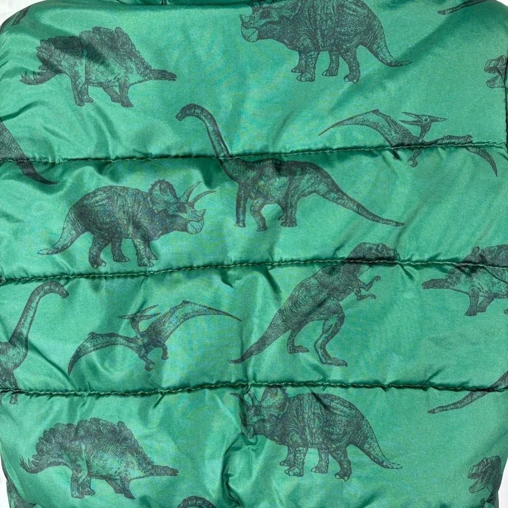 Osh Kosh Bgosh Jacket Baby 12M Green Dinosaur Sherpa Lined Puffer‎ Hooded